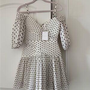Zimmermann Cream and Black Pleated Mini Dress